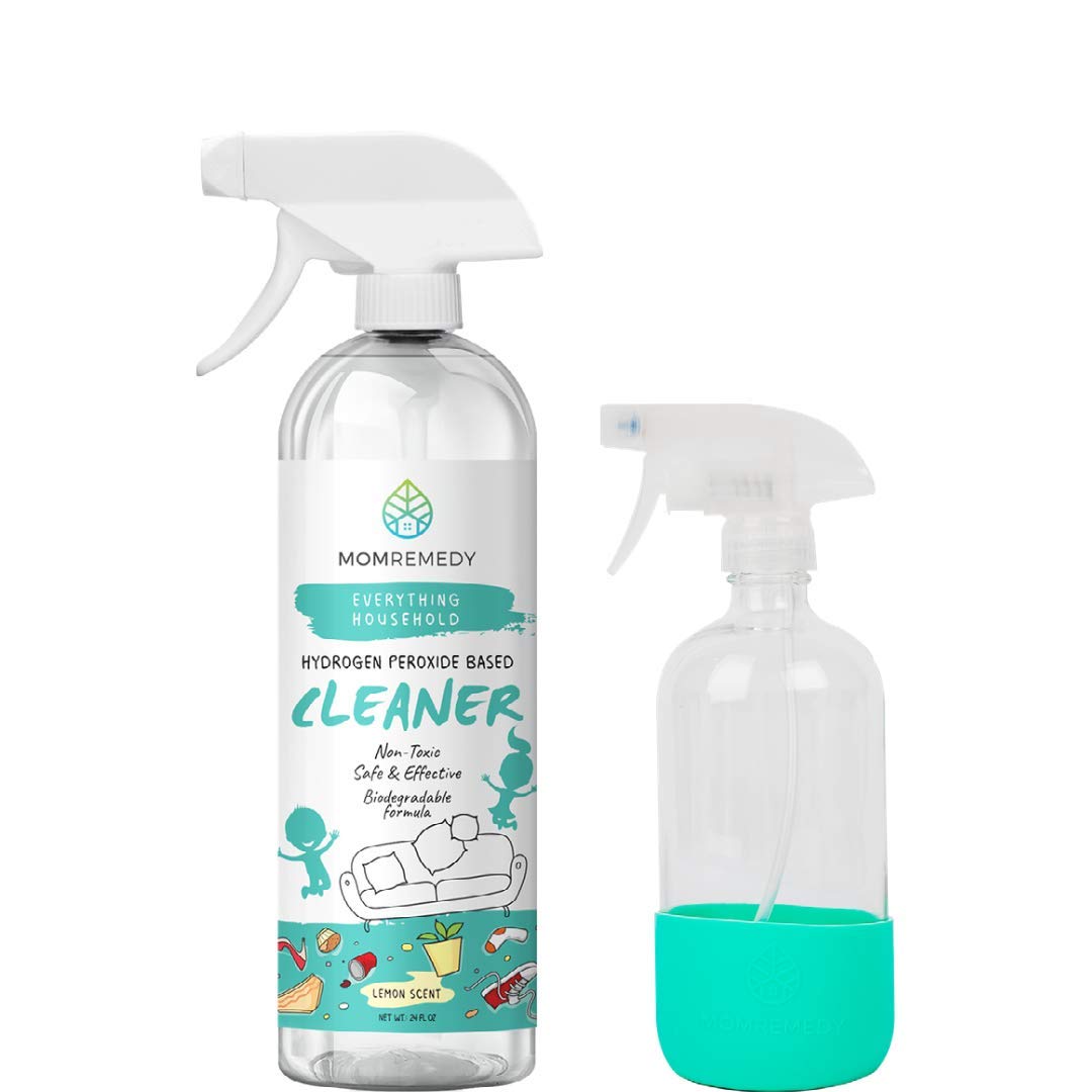 MOMREMEDY Hydrogen Peroxide Cleaner | Spray and Glass Spray Bottle Bundle | All Purpose Stain Remover and Cleaner | Safe on Fabrics and All Surfaces | 2 Pack
