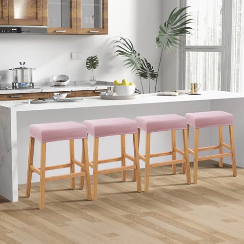Image of YISUN Stool Covers Rectangle - 4 Pack Stretch Waterproof Saddle Seat Cover Counter Bar Stools Bar Chairs Covers Kitchen Island Chairs Cushion Protector