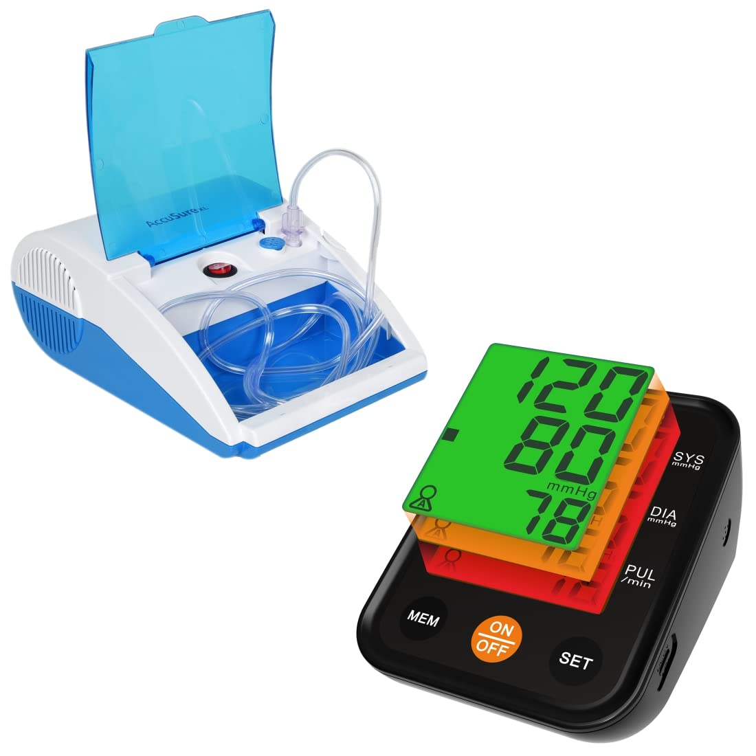 AccuSure Value Pack of Blood Pressure Monitor 3 Color Smart Display Technology with Adjustable Arm Cuff Digital Bp Monitor With Nebulizer Machine for Adults & Kids - Compressor Nebulizer Machine-image-47