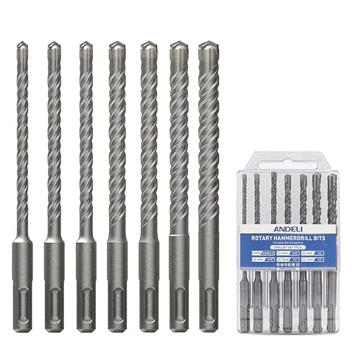 ANDELI 7 PCS SDS-Plus Rotary Hammer Drill Bit Set, Carbide-Tipped, 6.3" Length, 3/16" to 1/2" Diameter, for Concrete, Cement, Stone, Brick, Ceramic Pots & More