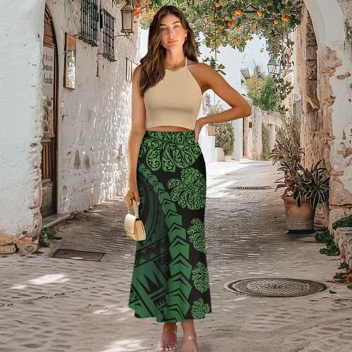 Polynesian Tribal Tatau Pattern Women Summer High Waisted Long Skirts Party Long Flare Maxi Zipper Elegant Skirt3