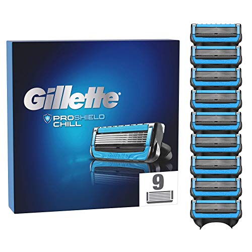Gillette ProShield Chill - Cuchillas de afeitar (9 cuchillas de repuesto para maquinilla de afeitar húmeda para hombre con 5 cuchillas)
