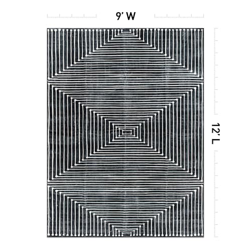 Rugshop Marbella Bohemian Stripes Washable Non Slip Area Rug 9'x12' Black