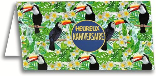 Carte Anniversaire Paillettes Tahiti - Toucan Tropical Avec Enveloppe - Fabriquée En France