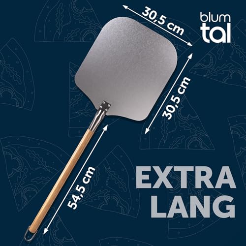 Foto von Blumtal Pizzaschieber mit großer Fläche und abnehmbaren Griff - 30,5cm x 30,5cm Pizzaschaufel Aluminium - abnehmbarer Griff aus Holz 85cm