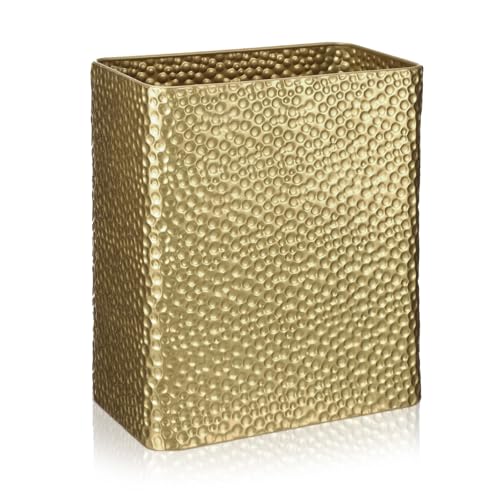 Image of Maxdot 10.63 x 8.86 x 5.51 inches Gold Trash Can for Bathroom Small Metal Waste Basket, Hammered Garbage Can with Brass Finish, Decorative for Bedroom, Office, Kitchen (Rectangle)