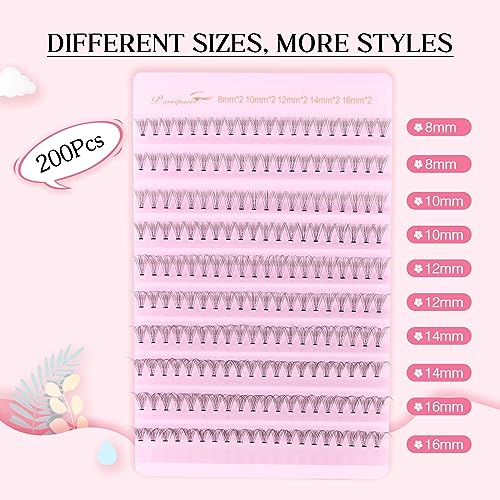 Parriparri Individual Lashes 200 Pcs Cluster Lashes Natural 10D DIY Lash Extension Wispy Soft Individual False Eyelashes Extension At Home (10D-0.07C-8-16MM Mix) - Image 2