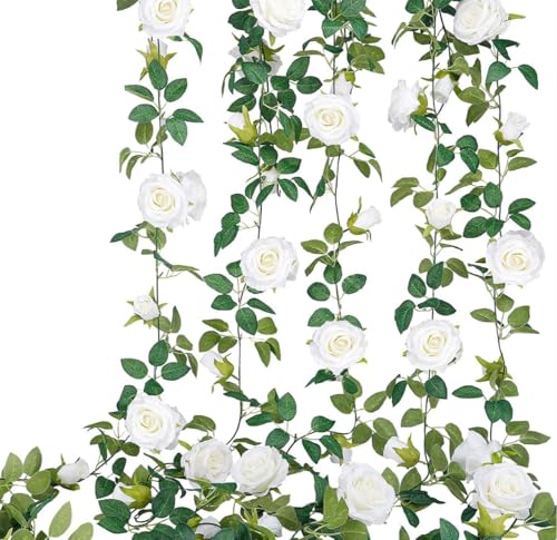 Image of VRB Dec 1 Pcs Artificial Flower Vine Garlands Hanging Artificial Flowers for Decoration Roses Garland (6 ft Long) Flowers Silk Roses for Wedding Decorations Diwali /Ganpati /Christmas. (White), 10 cm