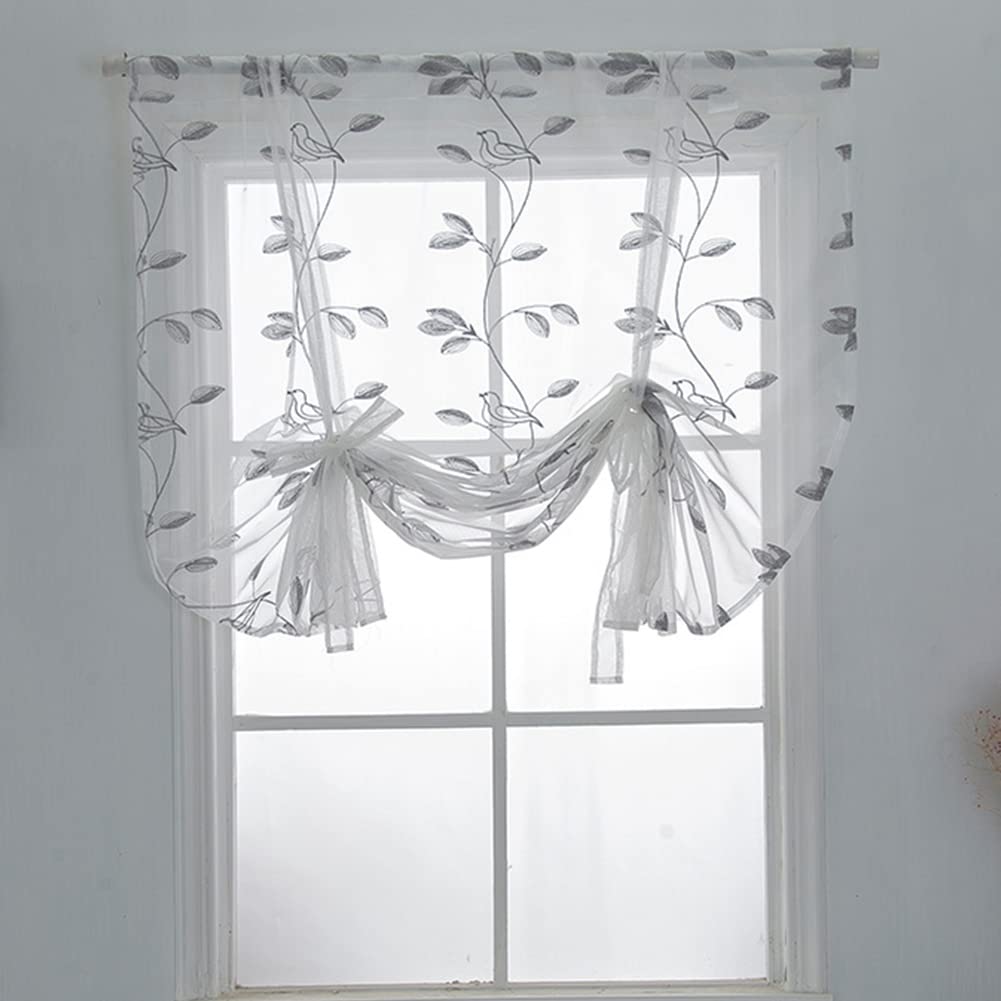 Haftowana koronka przezroczysta zasłona okienna kwiatowy tiulowy drążek do wiązania kieszeń panel do kuchni 80 x 140 cm elegancki wzór liści krótkie firanki woal dekoracja domu