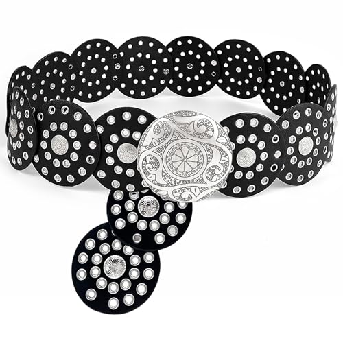 Western Belt for Women - Boho Cowgirl Concho, Circle Brown Wide, Vintage Disc Accessories