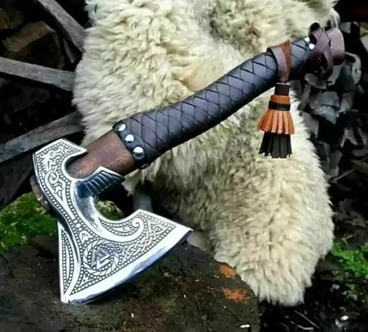 Handmade Viking Axe Hand-Forged 1095 Carbon Steel Blade Camping Axes and Hatchets Viking Gifts for Men | Bearded Vikings Valhalla Axe with Leather Cover