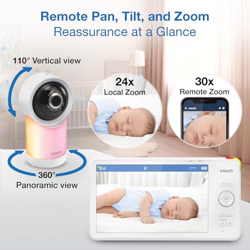 VTech Smart WiFi 7” HD Display Video Baby Monitor, 1080p HD Camera via App, Pan-Tilt-Zoom, Night Light, 2-Way Talk, 2K CMOS Video Sensor, Wide-Angle Viewing, Rechargeable Battery, Free App: RM7866HD - image 5