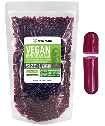 Image of XPRS Nutra Size 1 Empty Capsules - 1000 Count Empty Vegan Capsules - Vegetarian Pills- DIY Vegetable Capsule Filling- Veggie Pill Caps for Do-It-Yourself Supplements (Purple Carrot)