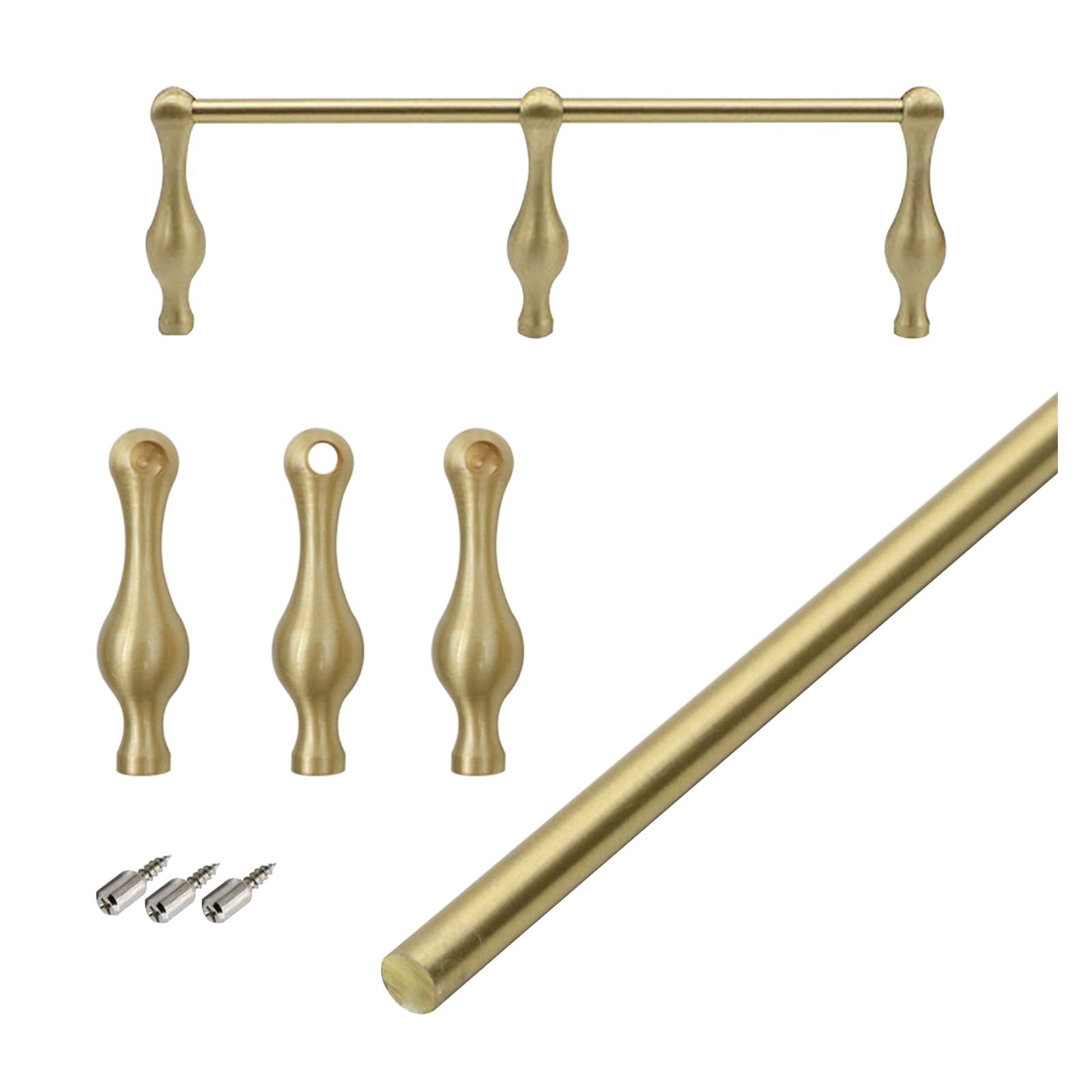 2 Pcs Brass Shelf Railing with 3 Spindles, 20-150cm Metal Anti-Fall Guardrail - Cabinet Decor Fence Hardware, for Gallery/Kitchen/Display Case(Style A,45in/114.3cm)