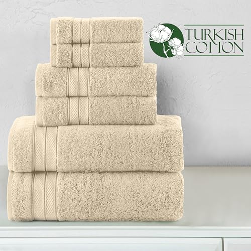 Image of Elegant Comfort Luxury 6-Piece Towel Set, Premium Soft 100% Turkish Cotton, Three Line Popcorn Design 2 Bath Towels, 2 Hand Towels and 2 Washcloths Towel Set - Quick-Drying and Absorbent, Ivory