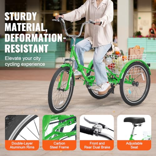 Image of VEVOR Folding Adult Tricycle,Adult Folding Trikes, 3 Wheel Cruiser Bike with Large Basket & Adjustable Seat, Shopping Picnic Foldable Tricycles for Women, Men, Seniors