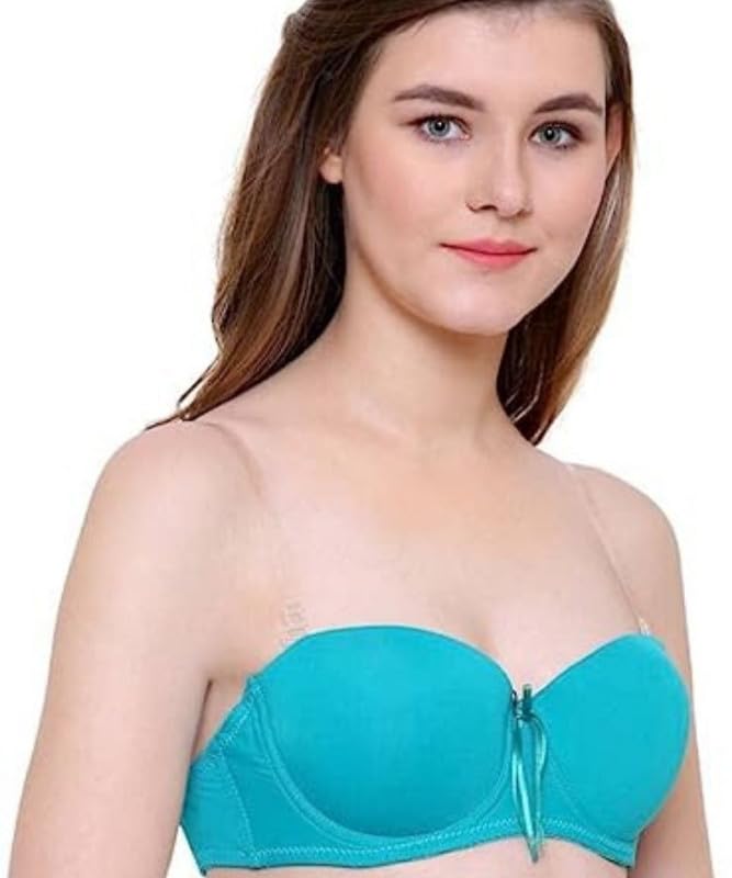 Image of Brachy Women Cotton Nylon Spandex Padded Underwire Strapless Backless Invisible Clear Transparent Back Push up Bra with (Free Extra Transparent Strap)