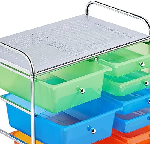 costoffs 15 Drawers Storage Unit On Lockable Wheels, Plastic Trolley Cart, Salon, Beauty, School, Home & Office Organiser, Multicolor