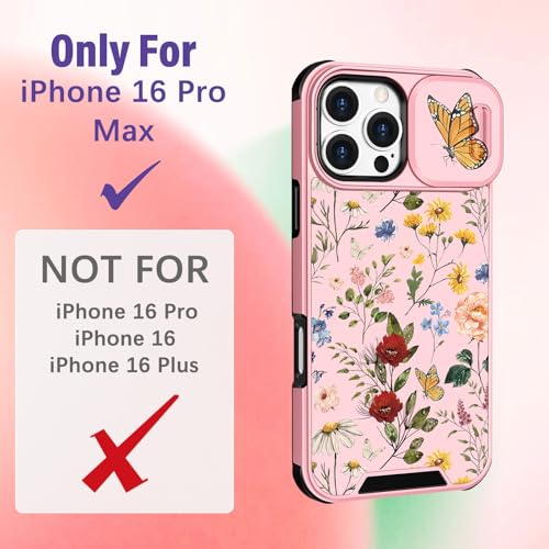 Image of Funermei for iPhone 16 Pro Max Case - Women Girls Cute Phone Cover Girly Pretty Aesthetic Flower Floral Unique Design with Camera Cover Funda for Apple for iPhone 16 Pro Max