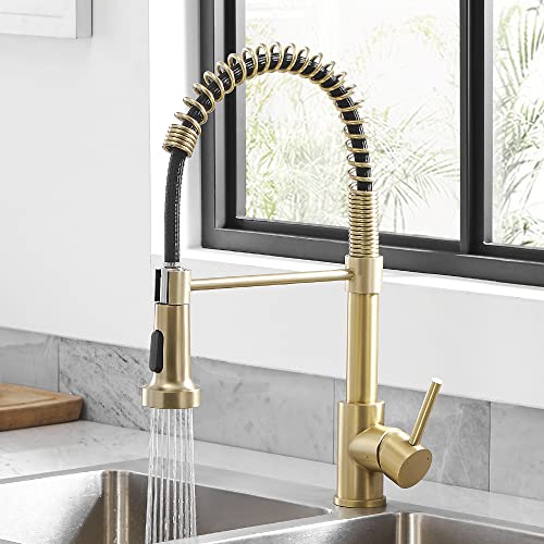 OWOFAN Kitchen Faucets with Pull Down Sprayer 304 Stainless Steel Industrial Single Handle One Hole...