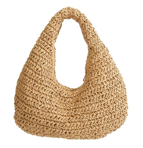 Crescent Straw Handbag for Women Straw Summer Beach Tote Handbag Vacation Shoulder Purses Raffia Woven Hobo Bag Clutch