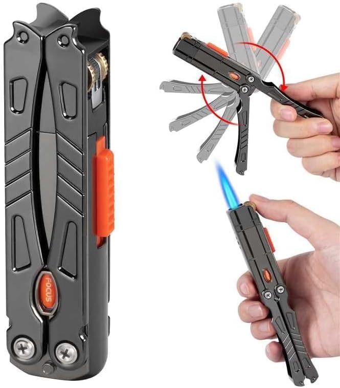 Encendedor antorcha recargable de butano negro miniatura 1