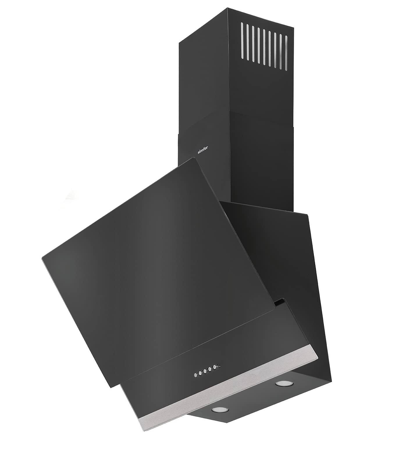 Simfer Dunstabzugshaube Glas CH 5658 | 60 cm | 650 m³ /h | 3 Stufen | Druckknöpfe | Wandhaube | Kaminhaube | Schräghaube | Alu-Filter | 2x LED | Teleskopkamin Schwarz