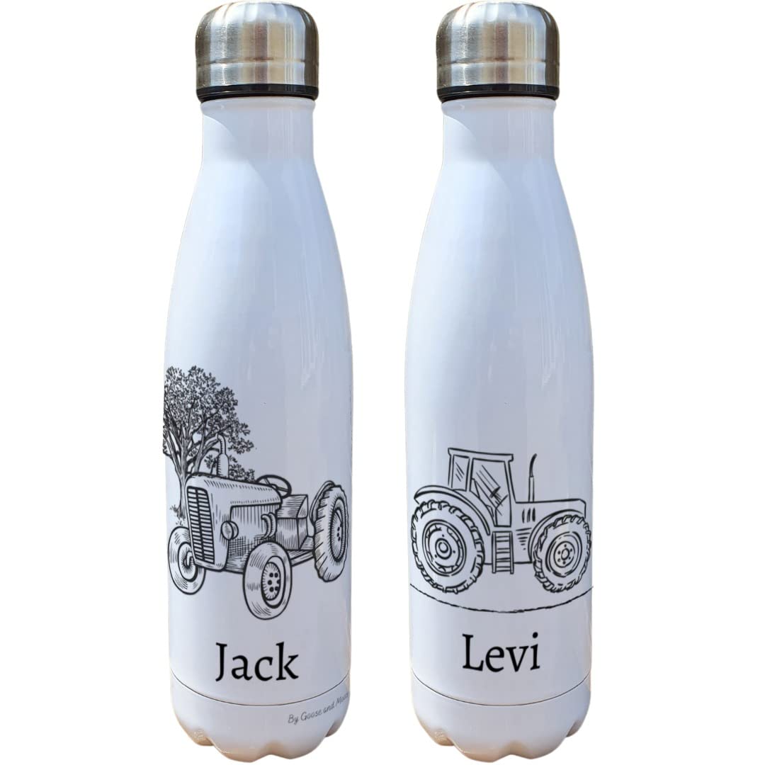 Tractor Insulated Bottle Personalised Vehicle - Gift for Tractor Lover - Personalised Vehicle Thermal Flask - Stainless Steel Water Bottle (Levi)