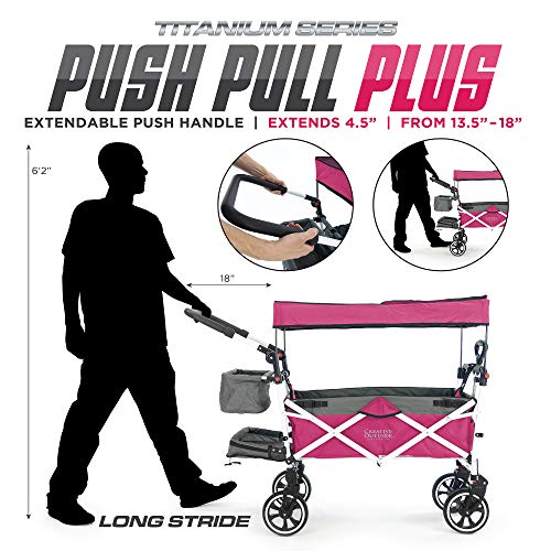 Creative Outdoor Push Pull Collapsible Folding Wagon | Titanium Series Plus | Beach Park Garden & Tailgate Pink With Canopy #TOP1
