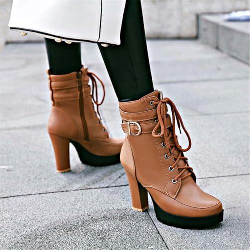 Image of FOREADA Goth Platform Heel Combat Boots Women Pearl Lace Victorian Booties