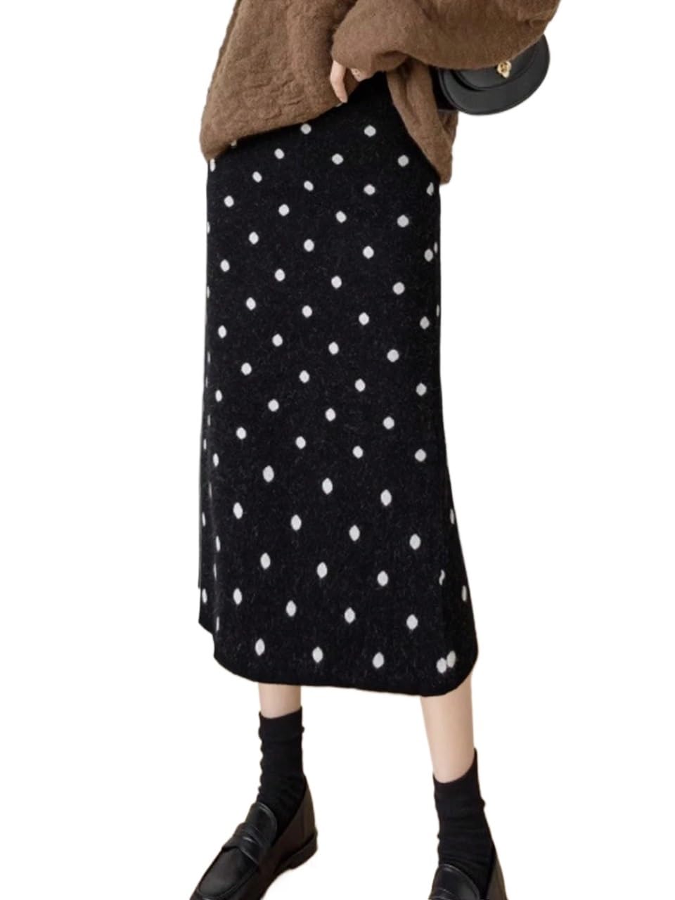 French Elegant Dot Knit Long Skirt Womens Basic Versatile Trendy Skirt