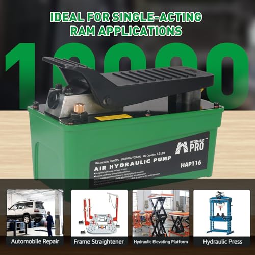 Image of 10,000 PSI Air Hydraulic Pump, 1.6L Reservoir, NPT 3 /8 inch Oil Outlet, NPT 1 /4 inch Inlet, Foot Pedal Operated, for Auto Body Frame Machines, Hydraulic Press, and Hole Punch, Green