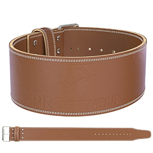 ProFitness Genuine Leather Workout Belt (10MM Wide) - Proper Weightlifting Form - Lower Back and Lumbar Support for Cross Training Exercises, Powerlifting Workouts, Deadlifts (Large, Classic Tan)