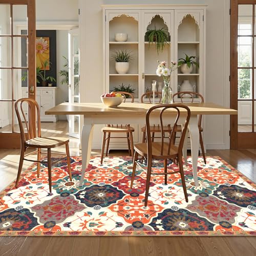 Image of ishro home 5x7 Feet 3D Jet Multi Printed Carpet Rug Runner and Carpets for Bedroom /Living Area /Home with Anti Slip Backing (Retro, 5x7 fts)