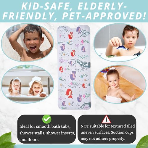 Image of ENKOSI Bath Mat - Large Non Slip Bathtub & Shower Mat - Extra Long 40 X 16 Inch Bathroom Mats for Tub Nonslip Anti Slip Bathmats (Aquarium Print)