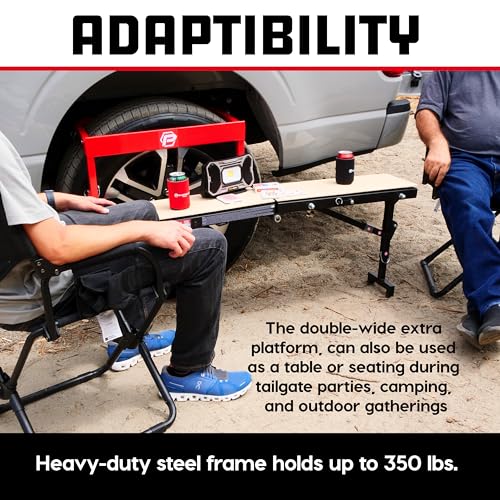 Image of Powerbuilt Double Platform Truck Tire Step, SUV, 48 Inch Adjustable Dual Width, 350 Pound Capacity - 941916ECE