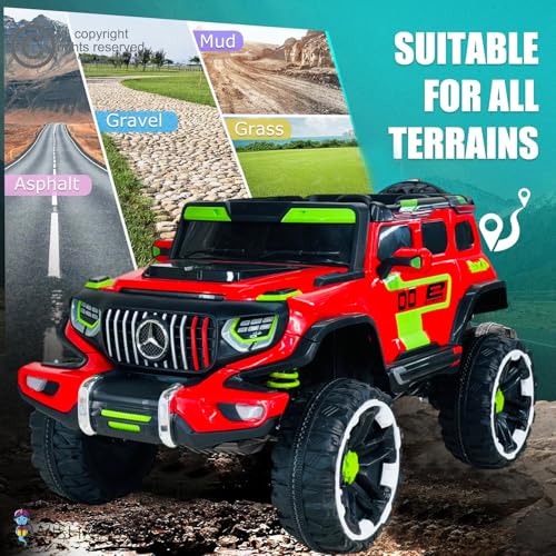 Image of Driving EV Cars for 1, 2, 3, 4, 5, 6 Years | Remote + Steering + Mobile App Control | Kids Jeeps (Big Size Jeep [2-10 Years], Bright Red)