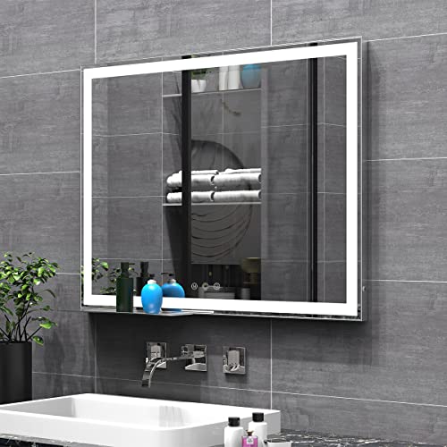 BEAUTME化粧鏡 女優ミラー大きい 照明付きミラー 壁掛け鏡 ミラー 姿見 浴室用化粧鏡 明るさ調節可能 銀色 915×710×29.5mm