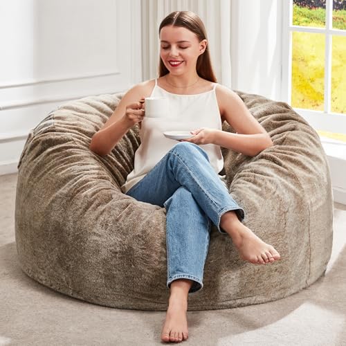 Image of Hobestluk Bean Bag Chair for Adult Giant Beanbag with Filler Brown 3FT | Breathable Material Removable Machine Washable Cover Memory Foam Living Room Bedroom Reading Gaming Oversized Large Big