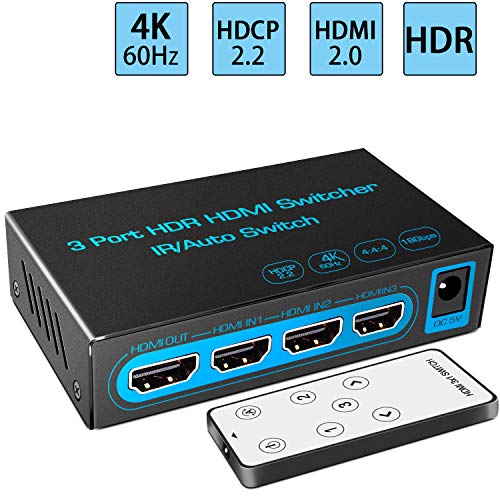 4K@60Hz HDMI Switch FiveHome 3 in 1 Out HDMI Switcher with IR Remote