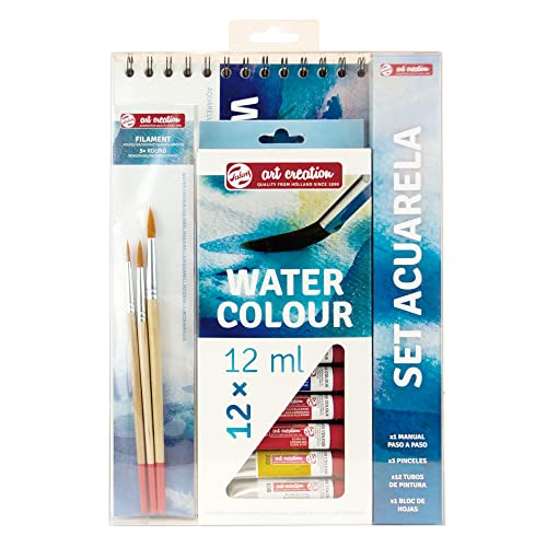 Talens Art Creation Set Acuarela 12 Tubos 12 Ml, Bloc De Papel A4, Pinceles, Manual Paso A Paso