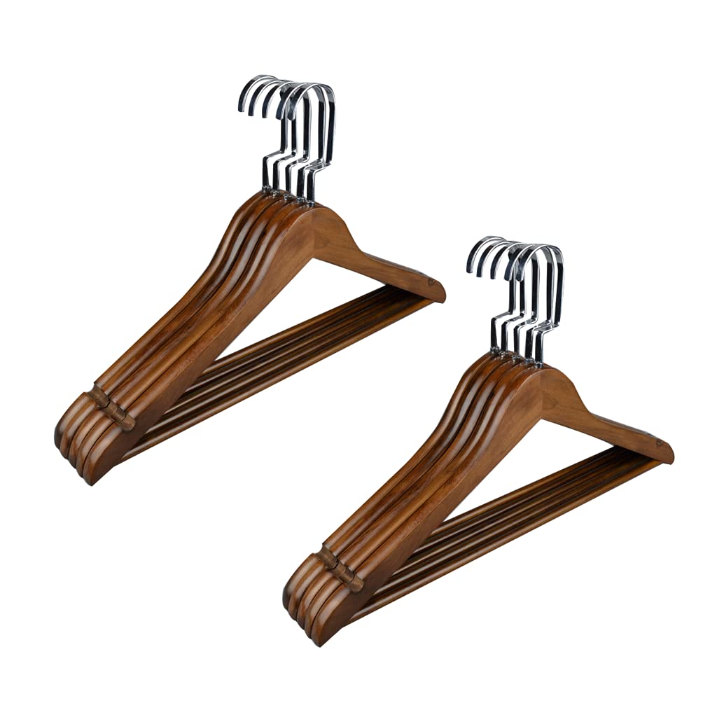 TXGJWRA Space Saving Hangers for Clothes Non Slip Hangers Strong Wooden Coat Hangers with Trouser Bar and Shoulder Notches Pack of 10 Hangers Coat,