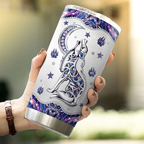 Cubicer 20 Oz Wolf Coffee Tumbler With Lid Double Walled Stainless Steel Mug Advice Themed Travel Cup Drinking Glass For Kids Teens Men Animal Lovers Birthday Gifts Holiday Party #TOP4