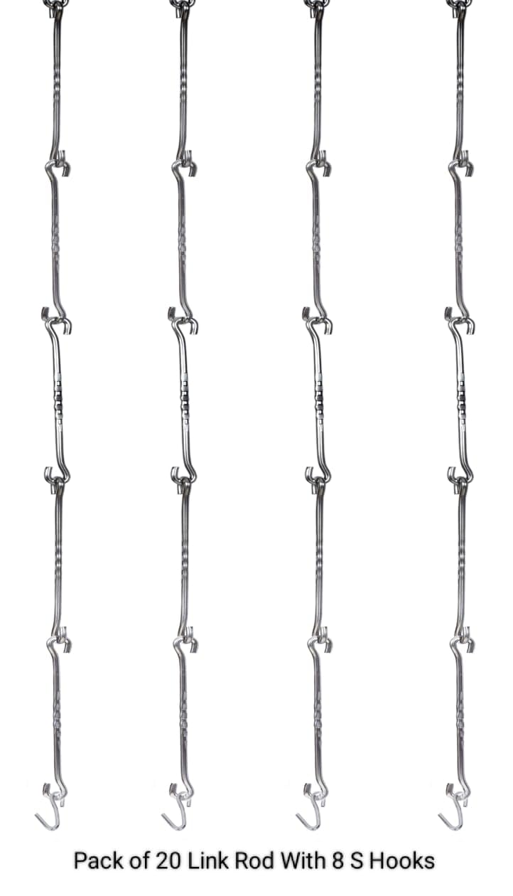 TRENDY CREATION HUB Stainless Steel S Shape Swing Chain Links Hanging Hooks Set Pack of 28 Rod with 8 S Design Hook 2