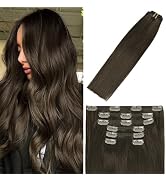 WindTouch Clip in Hair Extensions Human Hair Dark Brown Hair Extensions For Women 15Inch 70g 7PCS...