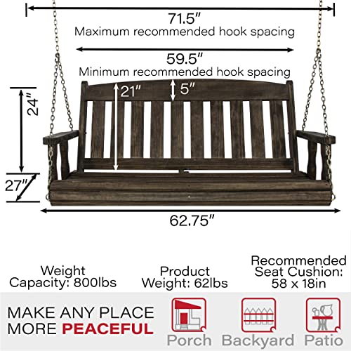 Image of Amish Casual Heavy Duty 800 Lb Mission Treated Porch Swing with Hanging Chains (5 Foot, Dark Walnut Stain)
