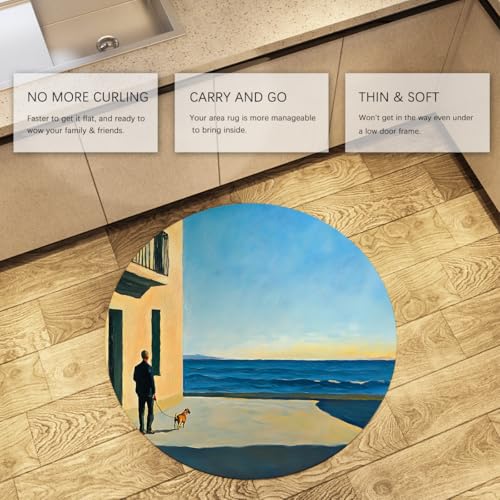Tapis rond antidérapant 240cm bleu Ocean Coastal pour salon