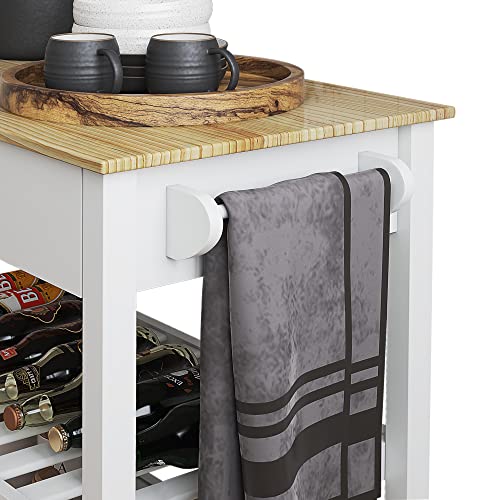 Extougend Solid Wood Kitchen Island On Wheels With Storage, White Rolling Kitchen Cart With Drawers And Cabinets, Kitchen Cart With Wood Table Top, Lockable Casters, Adjustable Shelves #TOP4