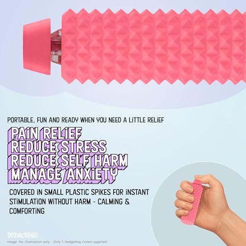 Image of Distractibles Spike Roller Clicker, Tactile Pain Stim Fidget with Clicker Switch, Pain Stimulation Roller with Lanyard (Pink)