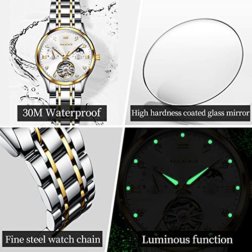 Image of OLEVS Couple Pair Watches Set Automatic Mechanical Self Winding Dress Matching Watch for His and Hers Valentines Day Gifts